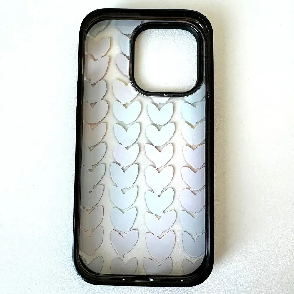 CASETiFY Impact iPhone 14 Pro Polka Daub Hearts Case Glossy Black